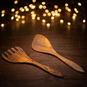 Ensemble de saladiers en bois d'acacia bien conçu avec des couverts écologiques, compatibles lave-vaisselle, micro-ondes et four, accessoires de cuisine - Product Image 2
