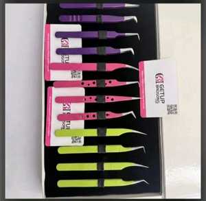 Ensemble de pinces à cils professionnelles en acier inoxydable anti-magnétique avec logo personnalisé, différentes couleurs et pointes, kit de pose de cils - Product Image 6