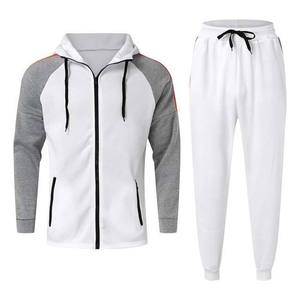 <b>Men's</b> <b>White</b> Gray Lightweight Streetwear Color Blocking Hooded Tracksuit Full Sleeve Drawstring Jacket Side Pockets Jogger <b>Pants</b> - Product Image 1