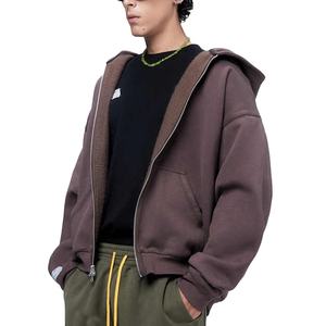 Personnalisé pour Puff Print Logo recadrée organique 500 Gsm Boxy sweat à capuche goutte épaule pleine fermeture éclair polaire poids lourd sweat-shirt surdimensionné - Product Image 2