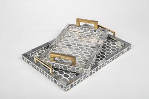 Plateau de service en bois naturel de haute qualité avec incrustation de nacre pour cuisine, fête arabe, hôtel, vaisselle, décoration, prix de gros - Product Image 4