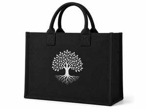 AMANI Black Laminated Jute Tote <b>Bag</b> <b>Tree</b> Pattern Reusable Eco Friendly Shopping with Zipper Pocket Wholesale Wedding Exhibition - Product Image 2