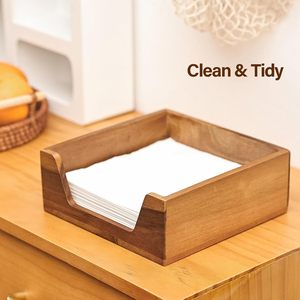 Porte-serviettes de table en bois, distributeur de serviettes avec grande ouverture latérale pour serviettes en papier, style ferme, décoration de table pour la maison - Product Image 2