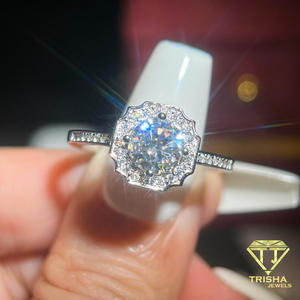 Round Cut Moissanite Halo <b>Ring</b> VVS Engagement <b>Ring</b> <b>925</b> Sterling <b>Silver</b> Luxury Bridal Wedding Jewelry For Women - Product Image 5