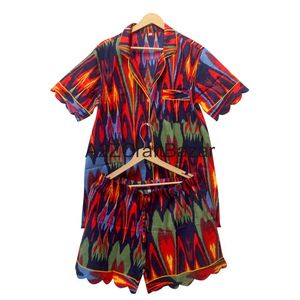 Conjunto de Pijama de Algodón 100% Puro, Lujoso, Elegante, Romántico, Clásico, para Vacaciones de Verano, con Estampado a Mano, Pantalones Cortos Tipo Canguro, Transpirable - Product Image 5