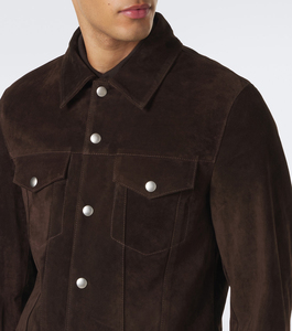 Veste en cuir suédé noir pour homme, fermeture éclair, col montant, quatre poches, style workwear, manteau décontracté, coupe-vent, à capuche, rembourrée de duvet épais - Product Image 6