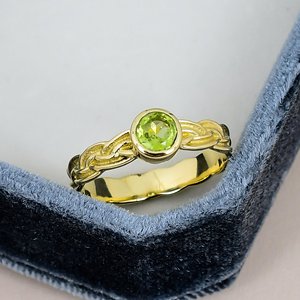 Solid 925 Sterling Silver Round Gemstone <b>Nature</b> <b>Inspired</b> Peridot <b>Ring</b> Gold Plated Vintage Leaf Vine Band <b>Engagement</b> <b>Ring</b> - Product Image 1