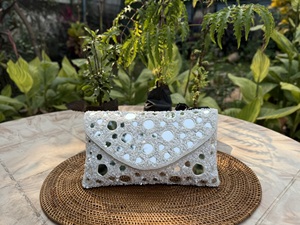 Mirror Flap <b>Clutch</b> Bag with Handcrafted Mirror Work Elegant Evening Handbag for Women <b>Wedding</b> Party Festive Occasion Wear - Product Image 4