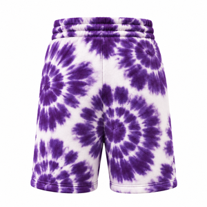 Custom <b>Mens</b> Tie Dye <b>Fleece</b> <b>Shorts</b> With Chenille Embroidery Elastic Waist Drawstring Side Pockets Wholesale Streetwear Production - Product Image 2