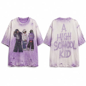Camiseta Oversize de Manga Corta con Estampado de Personajes, Cuello Redondo, Estilo Urbano, Jersey de Algodón para Hombre, Largo Regular - Product Image 1