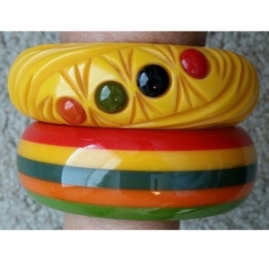Vintage Resin Bangle <b>Bracelets</b> Yellow <b>Red</b> Green Multicolor Flower Pattern Unisex Acrylic Jewelry Fashion Bangles - Product Image 3