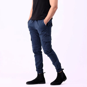 Pantalones Cargo Azul Marino para Hombre, Cintura Elástica, Múltiples Bolsillos, Estilo Jogger Informal, Tela de Lona Transpirable, Ropa de Otoño - Product Image 3