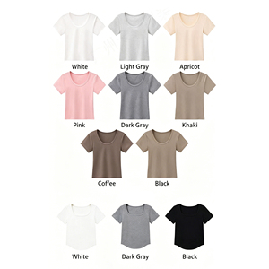 T-shirt à manches courtes col rond pour femme, couleur unie, coupe ajustée, tissu jersey 100% coton, respirant, décontracté, à porter au printemps et en été - Product Image 3