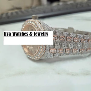 Montre analogique automatique de luxe en acier inoxydable 41 mm avec mouvement Miyota, date automatique, style hip-hop, sertie de diamants Moissanite VVS - Product Image 4