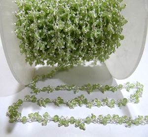 Genuine Peridot Rondelle Faceted 3mm beaded <b>Wire</b> Wrapped Cluster Dangling Chain Jewelry Making gemstone chain - Product Image 5