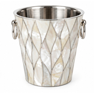 Seau à glace artisanal en acier inoxydable avec incrustation de nacre, élégant refroidisseur à double paroi pour vin et champagne avec couvercle pour la maison - Product Image 6