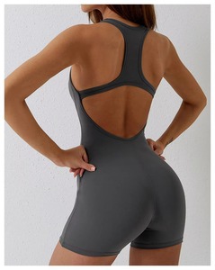 Combinaison de yoga taille haute sans dos pour femme, couleur unie, sans manches, coupe ajustée, effet push-up, en Spandex et Polyester, toutes saisons - Product Image 3