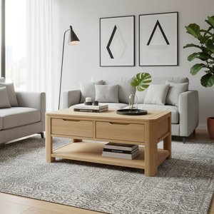 OEM/ODM Premium Wooden Traditional Style <b>Coffee</b> <b>Table</b> with Open Shelf and 2 Drawers for Living Room Model INCT01 Wholesale Price - Product Image 1