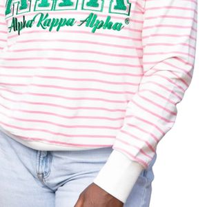 Sweat-shirt rayé rose et blanc AKA pour femme, col rond, lettres grecques, vêtement décontracté, élégant et confortable de qualité supérieure - Product Image 5