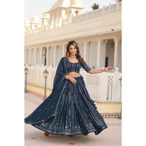 Ropa de fiesta Trabajo bordado e hilo Trabajo bordado Lehenga Choli con Dupatta. KA-5031- - Product Image 5