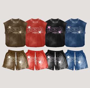 Conjunto de Camiseta sin Mangas y Pantalones Cortos de Felpa Francesa de Algodón, Diseño Personalizado de Última Moda, Fabricación en Fábrica, Impresión en Serigrafía - Product Image 1