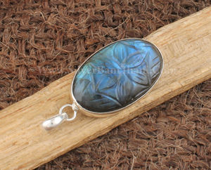 Pendentif en labradorite naturelle sculptée vintage en gros, bijoux en argent sterling 925, pierres précieuses, breloques fleurs artisanales à reflets bleus - Product Image 4