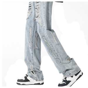 <b>Mens</b> Straight Leg Denim <b>Jeans</b> 100% Cotton Vintage Mid Wash Regular Fit Fashion Denim <b>Trousers</b> Wholesale Factory - Product Image 4