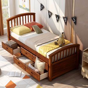 Letto a piattaforma in legno massello Orisfur Twin Size con 6 cassetti per bambini - Product Image 1
