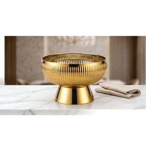 Frutero belga de aluminio dorado, tazón decorativo redondo de metal, centro de mesa para la cocina, decoración para fiestas. - Product Image 1