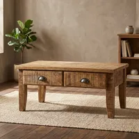 Table console rustique en bois massif avec deux tiroirs, meuble de rangement pour le salon, décoration intérieure