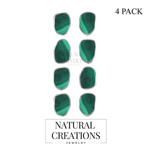 925 Sterling Silver Natural Malachite Rough Butterfly Lock Stud <b>Earrings</b> Classic Style Bezel Setting Seawater Party Gift Pack 4 - Product Image 2