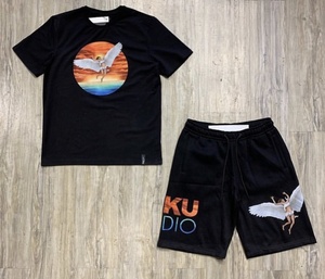 Ensemble de survêtement personnalisé pour hommes en polyester/coton, col rond, manches courtes, 2 pièces, léger et respirant, t-shirt d'été - Product Image 3