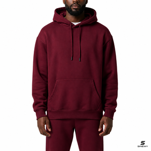 SINEWY Men's Hooded 100% Cotton Lined Sweatshirt Casual Regular Fit Autumn <b>Red</b> <b>Hoodie</b> with Pocket Waterproof - Product Image 5