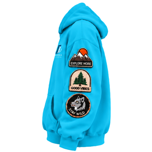 Aqua Blue <b>Oversized</b> Pullover <b>Hoodie</b> with Patches Unisex Fleece Streetwear <b>Long</b> Sleeve Kangaroo Pocket Casual Winter Sweatshirt - Product Image 4