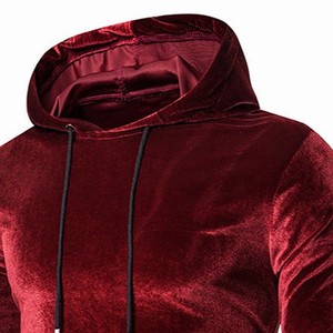 Men's Red Velvet Hooded <b>Sweatshirt</b> Regular Fit Casual Pullover Cartoon Embroidered Knitted Hoodie Winter Wear 100% Cotton - Product Image 6