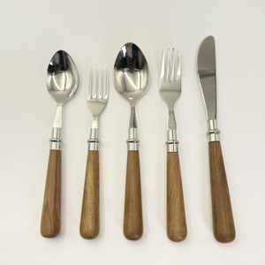 Juego de Cubiertos de Acero Inoxidable de Alta Calidad, 5 Piezas, con Mango de Madera, Acabado Espejo, para Hogar, Hotel y Restaurante - Product Image 3