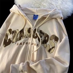 Unisex Zipper-Up Hoodie with Chenille Patches Logo Custom Chenille Embroidery Velour Fabric Waterproof Solid Winter - Product Image 5