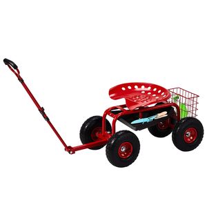 Scooter da Giardinaggio con Sedile Girevole a 360 Gradi, Manico Estensibile, Vassoio Portaoggetti e Ruote - Sedia da Giardino con Ruote - Product Image 4