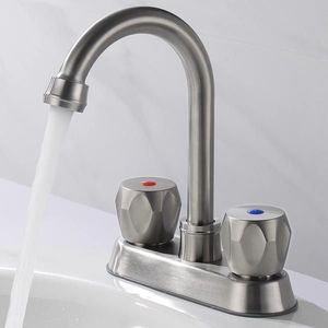 Rubinetto per lavabo da bagno a 2 maniglie in acciaio inossidabile Centerset con scarico a scomparsa e troppopieno, rubinetti moderni per bagno e doccia, tubi flessibili per uso generico - Product Image 3