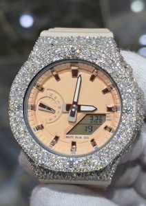 Montre à quartz vintage glacée avec cadran analogique-numérique en moissanite, verre saphir, boîtier en acier inoxydable, bracelet en caoutchouc et fermoir déployant - Product Image 1