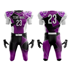 Ensemble Maillot et Pantalon de Football Américain Personnalisé Sublimé pour Homme – Violet, Noir, Blanc – Anti-humidité, Coupe Ajustée, Manches Courtes - Product Image 1