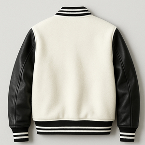 เสื้อแจ็คเก็ตวาร์ซิตี้ผู้ชายแบบกำหนดเอง ผ้าขนสัตว์ผสม แขนหนัง ปักโลโก้ สไตล์เบสบอลวิทยาลัย - Product Image 6