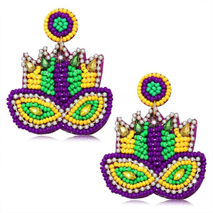 Pendientes Colgantes con Cuentas en Forma de Corazón en Verde, Amarillo y Morado para el Carnaval de Mardi Gras de Nueva Orleans por MD HANDICRAFTS - Product Image 5