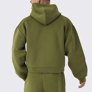 Conjunto Deportivo para Hombre, Color Verde Oliva, con Capucha, Manga Larga, Corte Holgado, Informal, Otoñal, Color Sólido, 100% Algodón, Pantalones con Cierre Frontal y Bolsillos Laterales - Product Image 3