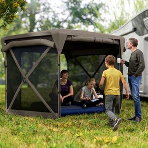 Gazebo Pop-Up Marrone 3,35 x 3,35 m con Tetto Rimovibile e Pannelli Antivento Avvolgibili per Campeggio o Uso in Giardino - Product Image 2