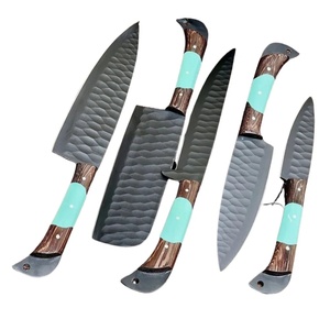 Juego de Cuchillos de Chef Profesionales de Acero al Carbono de 5 Piezas, Hechos a Mano por Ahmad Fabric, Mango de Resina, Funda de Cuero, Diseño Moderno, Personalizable - Product Image 1