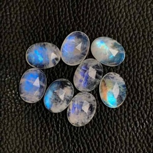 Piedra lunar natural de forma ovalada, corte rosa, arcoíris, calibrada, con reverso plano, tallada en azul natural, gema suelta disponible en varios tamaños para joyería. - Product Image 1