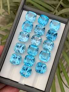 Topaze bleue naturelle taille coussin 20 carats, pierre précieuse de clarté immaculée, pierre libre certifiée par un tiers pour la fabrication de bijoux en gros - Product Image 5
