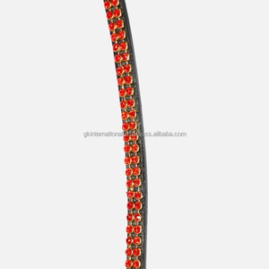 Diamantes de imitación brillantes con cristales rojos de dos filas personalizados, banda para cejas de caballo de cuero genuino en tamaños completos de mazorca - Product Image 2
