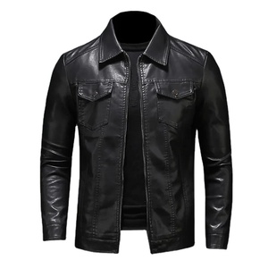 Men's Motorcycle Leather <b>Jacket</b> Large Size Pocket Black Zipper Lapel <b>Slim</b> <b>Fit</b> Male Spring and Autumn High <b>jacket</b> for men - Product Image 3